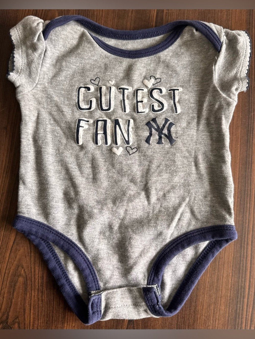 Infant Yankee onesie 'Cutest Fan' Grey & Navy One-Piece
